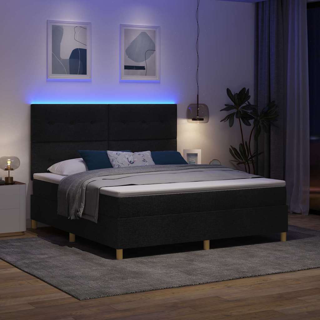 vidaXL Łóżko z sprężyną LED z materacem Czarny 180 x 200 cm tkanina