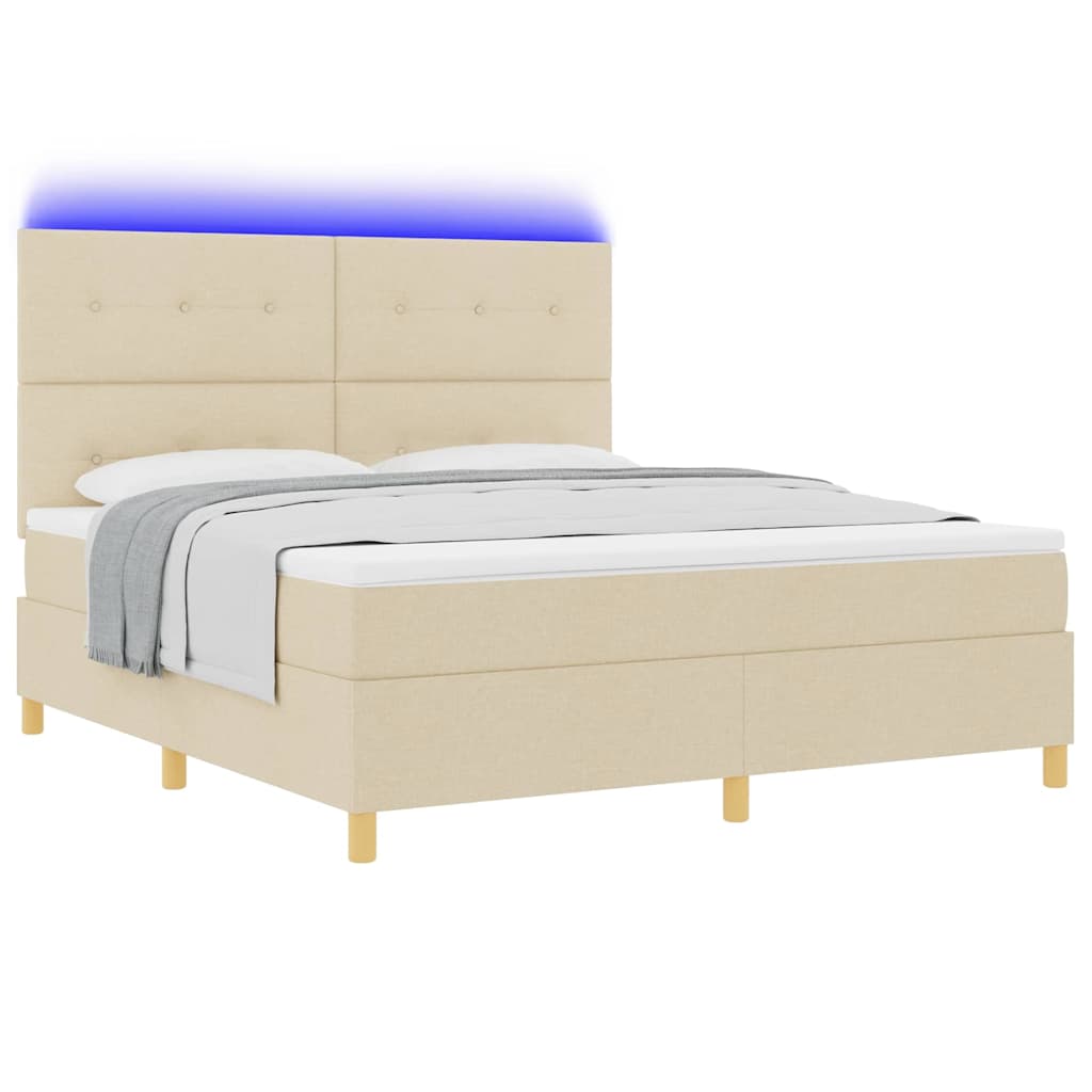 vidaXL Łóżko z sprężyną LED z materacem Kremowy 180 x 200 cm tkanina