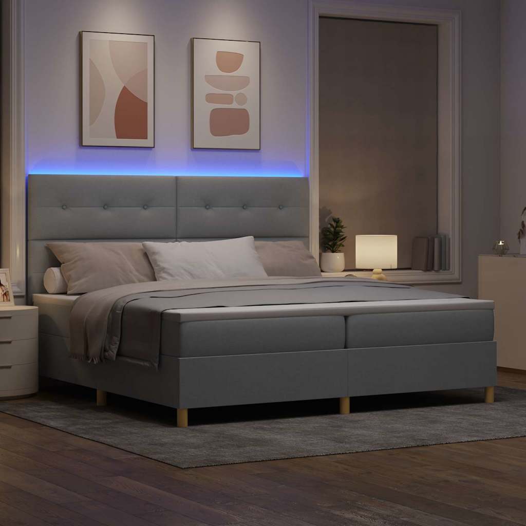 vidaXL Łóżko z sprężyną LED Jasnoszary 200 x 200 cm tkanina
