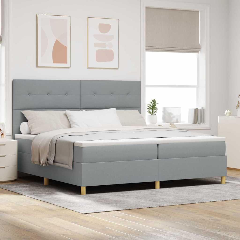 vidaXL Łóżko z sprężyną LED Jasnoszary 200 x 200 cm tkanina