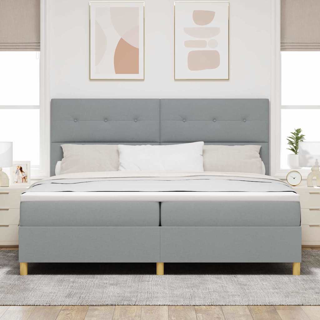vidaXL Łóżko z sprężyną LED Jasnoszary 200 x 200 cm tkanina