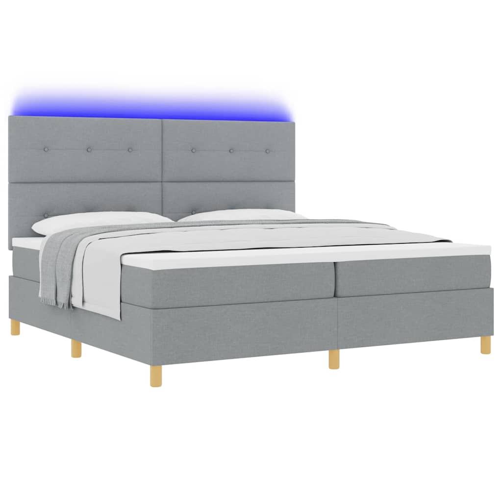 vidaXL Łóżko z sprężyną LED Jasnoszary 200 x 200 cm tkanina
