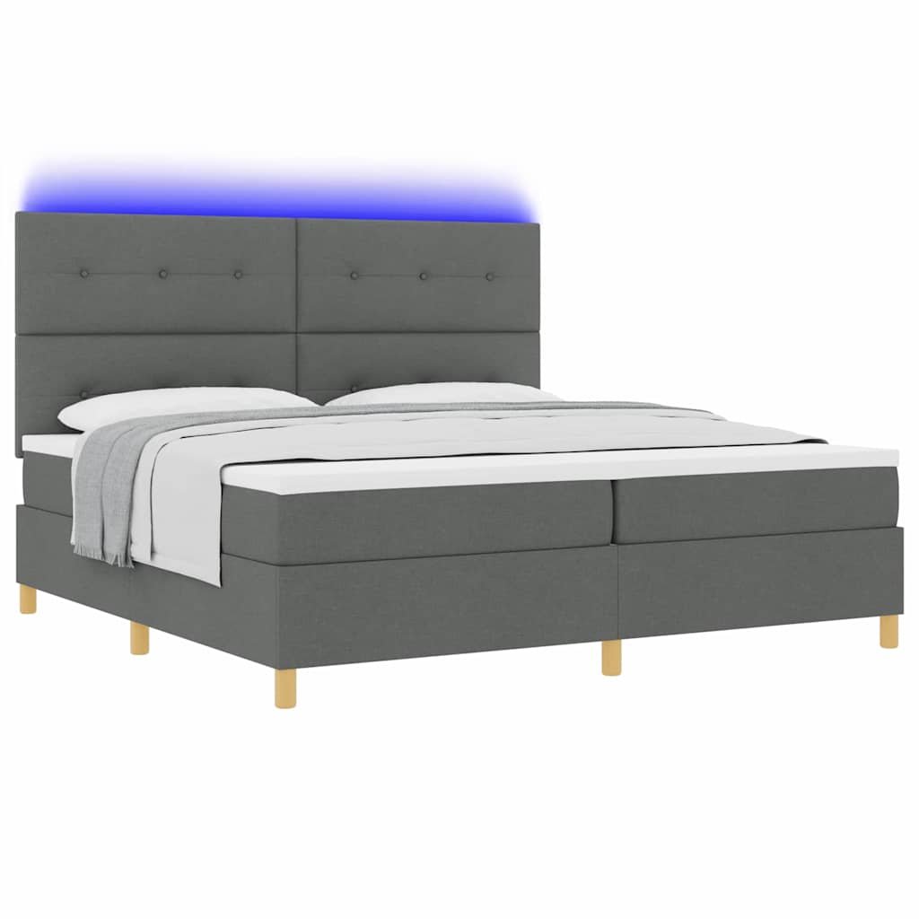 vidaXL Łóżko z sprężyną LED Ciemnoszary 200 x 200 cm tkanina
