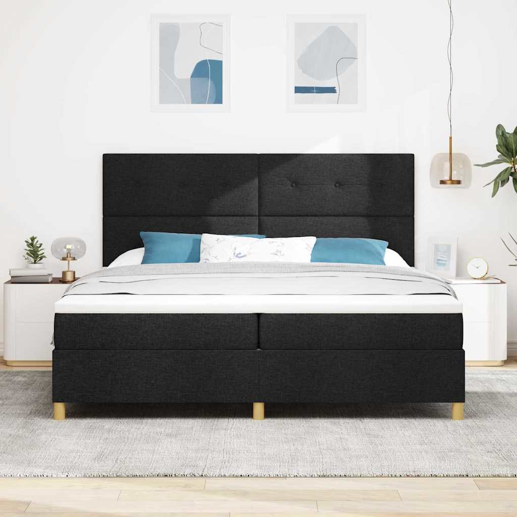 vidaXL Łóżko z sprężyną LED Z zagłówkiem Czarny 200 x 200 cm tkanina