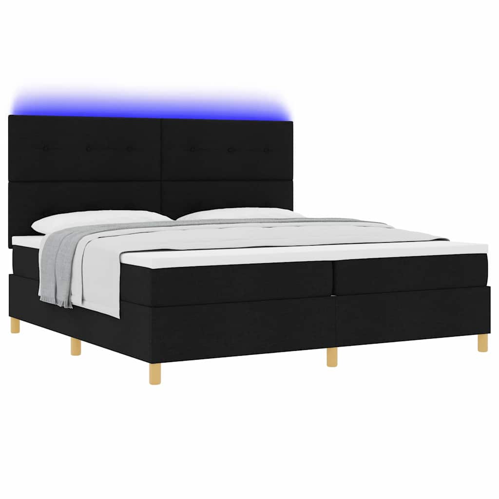 vidaXL Łóżko z sprężyną LED Z zagłówkiem Czarny 200 x 200 cm tkanina