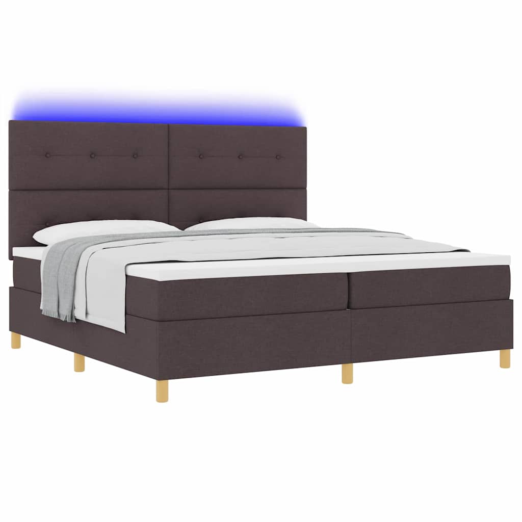 vidaXL Łóżko z sprężyną LED Ciemny brąz 200 x 200 cm tkanina
