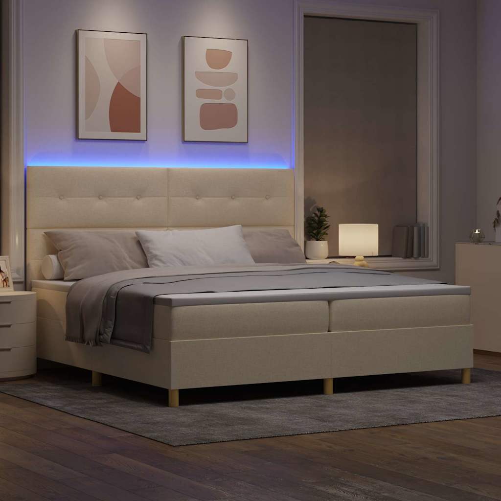 vidaXL Łóżko z sprężyną LED z materacem Kremowy 200 x 200 cm tkanina