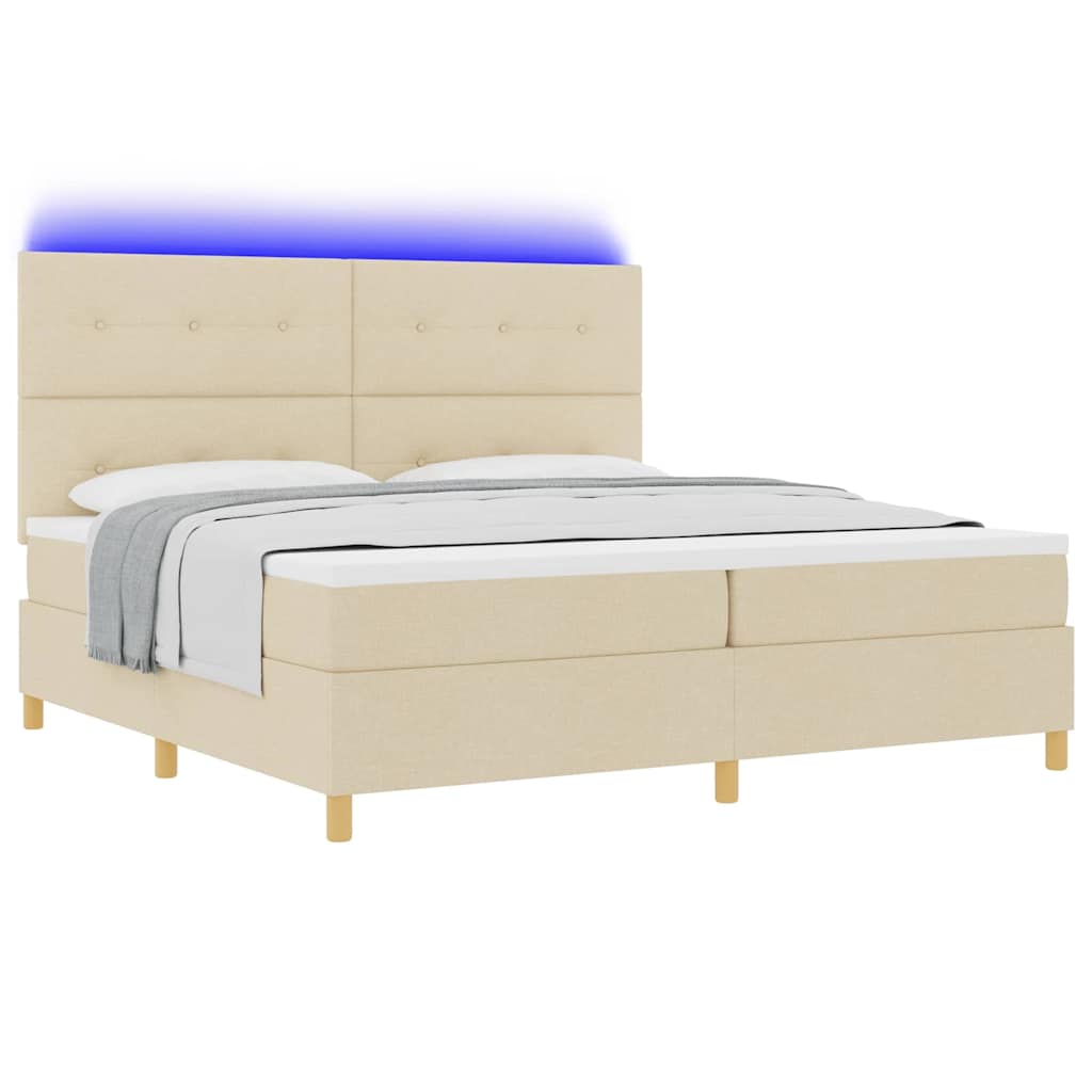 vidaXL Łóżko z sprężyną LED z materacem Kremowy 200 x 200 cm tkanina