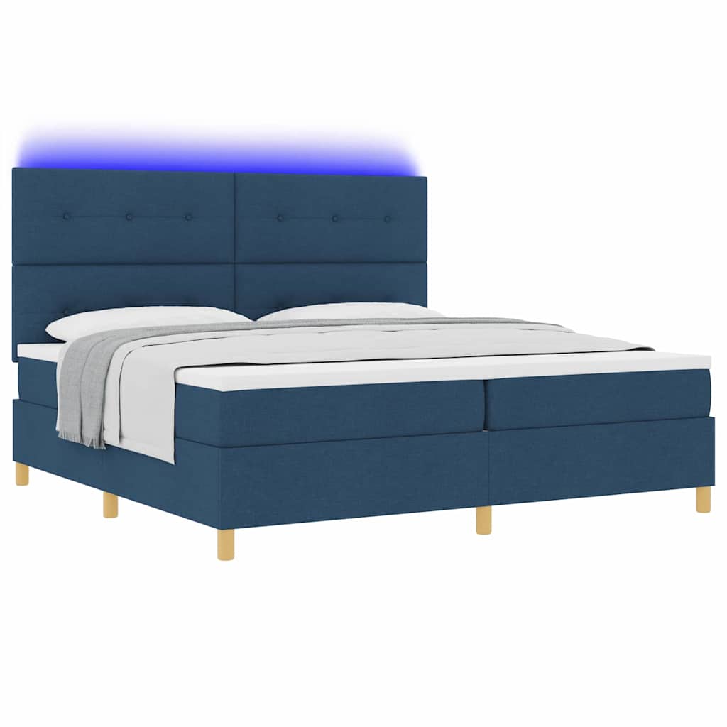 vidaXL Łóżko z sprężyną LED z materacem Niebieski 200 x 200 cm tkanina