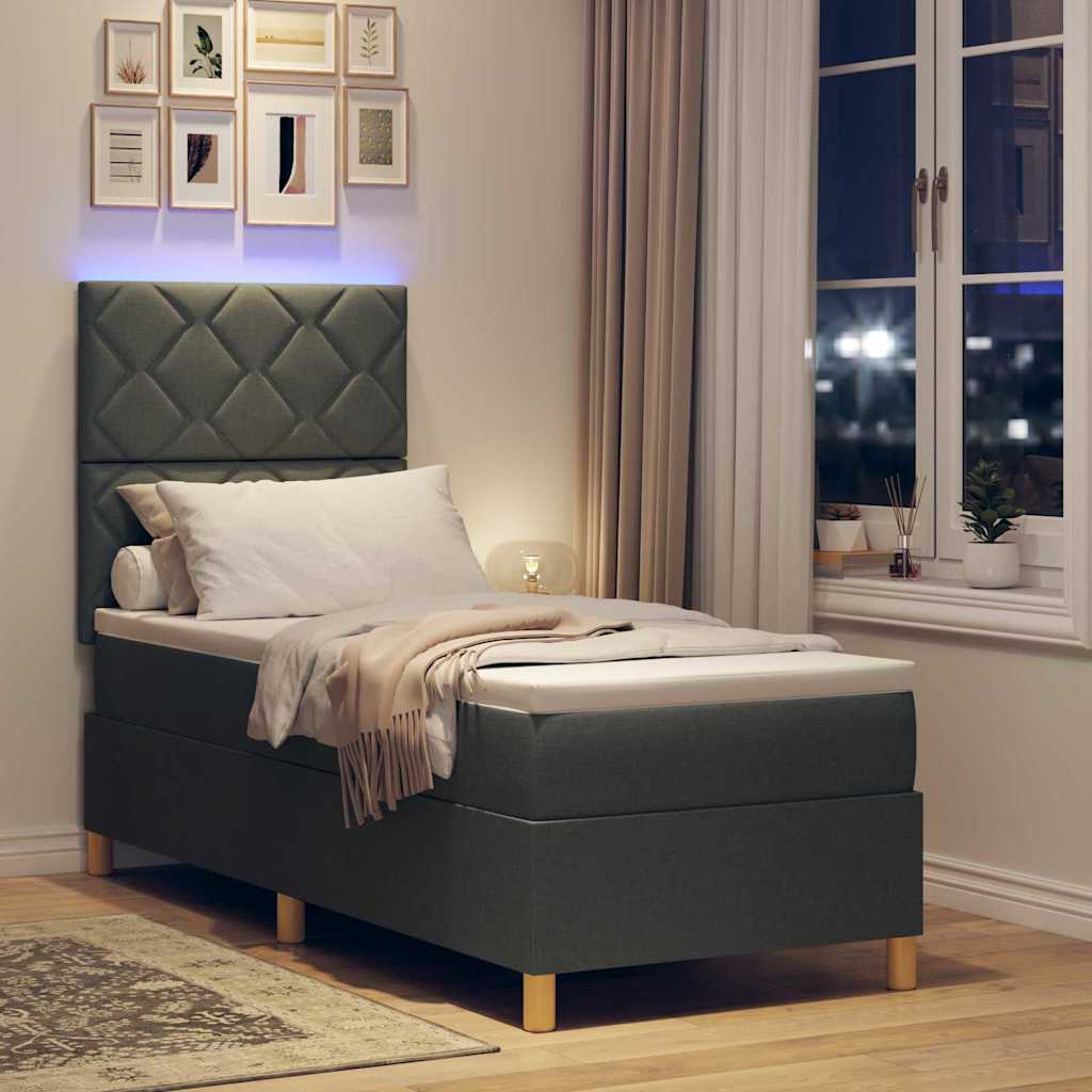 vidaXL Łóżko z sprężyną LED Ciemnoszary 80 x 200 cm tkanina