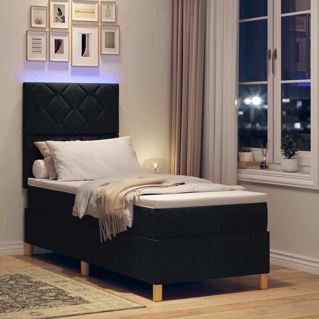 vidaXL Łóżko z sprężyną LED Z zagłówkiem Czarny 80 x 200 cm tkanina