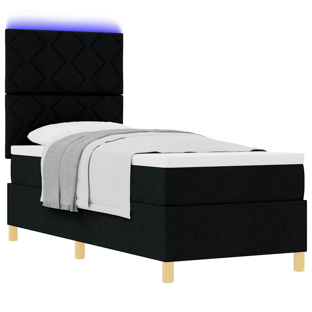 vidaXL Łóżko z sprężyną LED Z zagłówkiem Czarny 80 x 200 cm tkanina