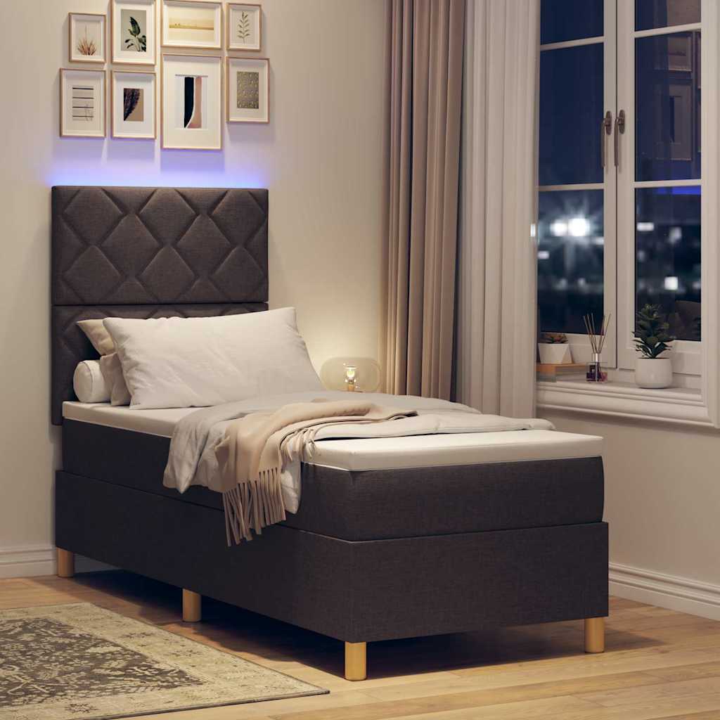 vidaXL Łóżko z sprężyną LED Ciemny brąz 80 x 200 cm tkanina