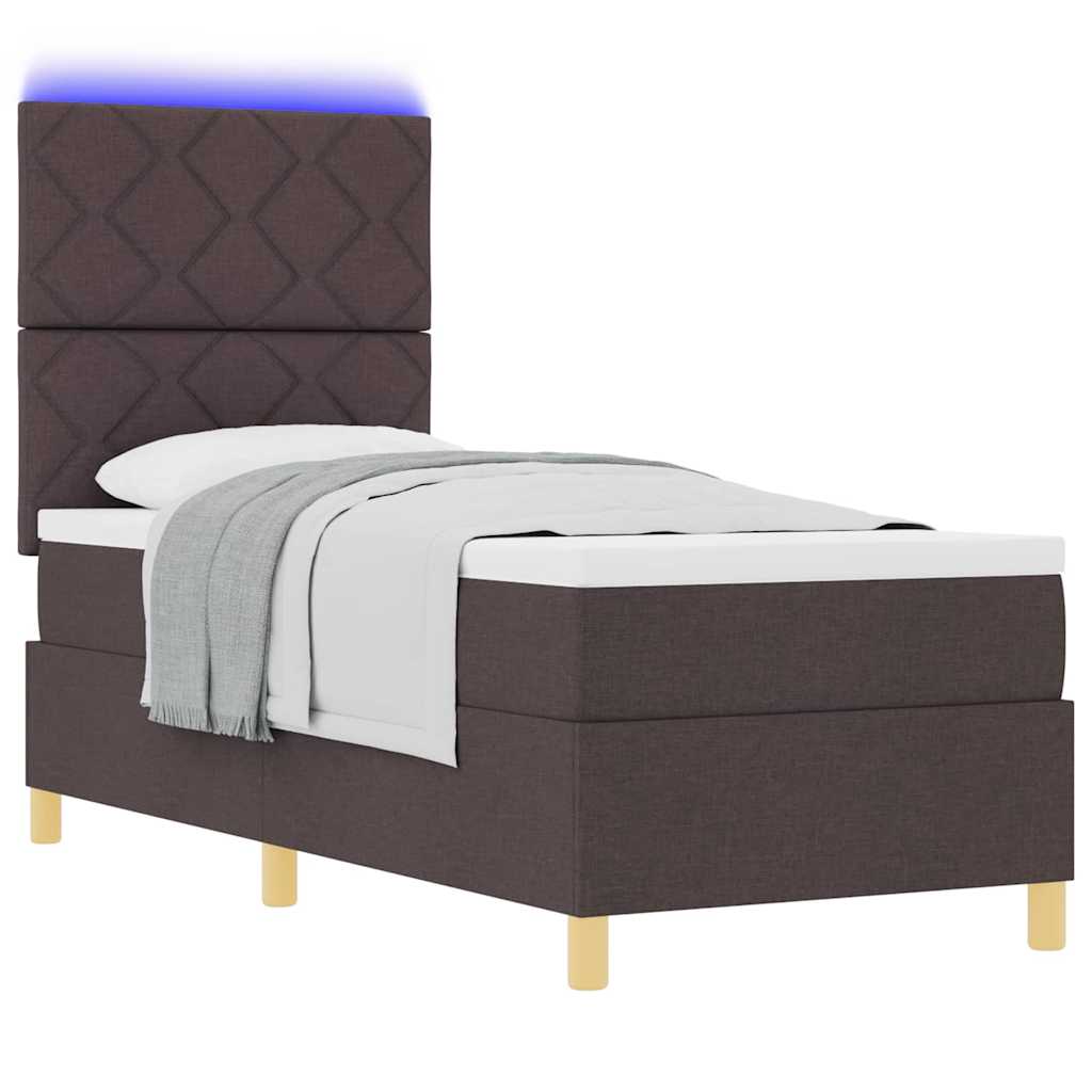 vidaXL Łóżko z sprężyną LED Ciemny brąz 80 x 200 cm tkanina
