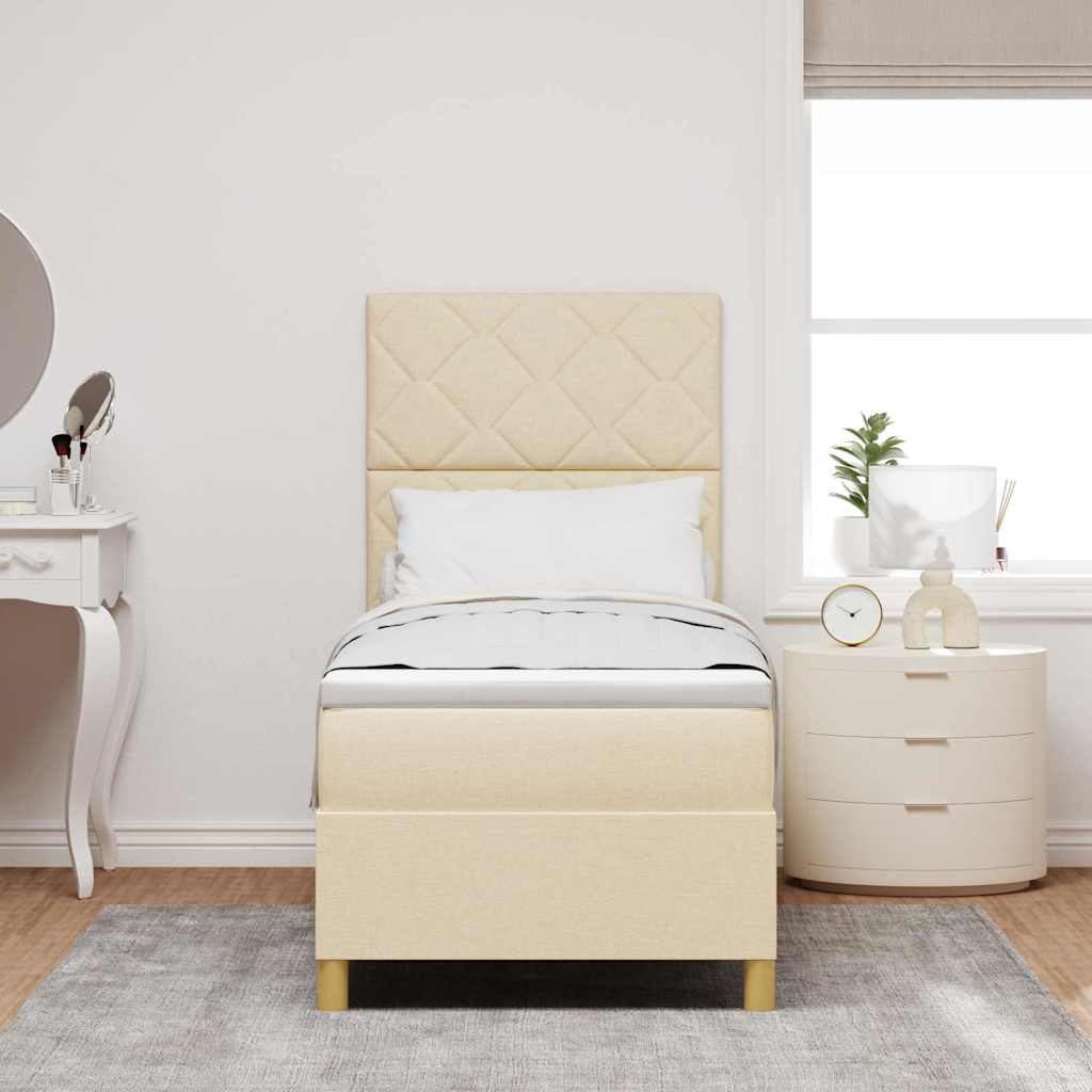vidaXL Łóżko z sprężyną LED Z zagłówkiem Kremowy 80 x 200 cm tkanina