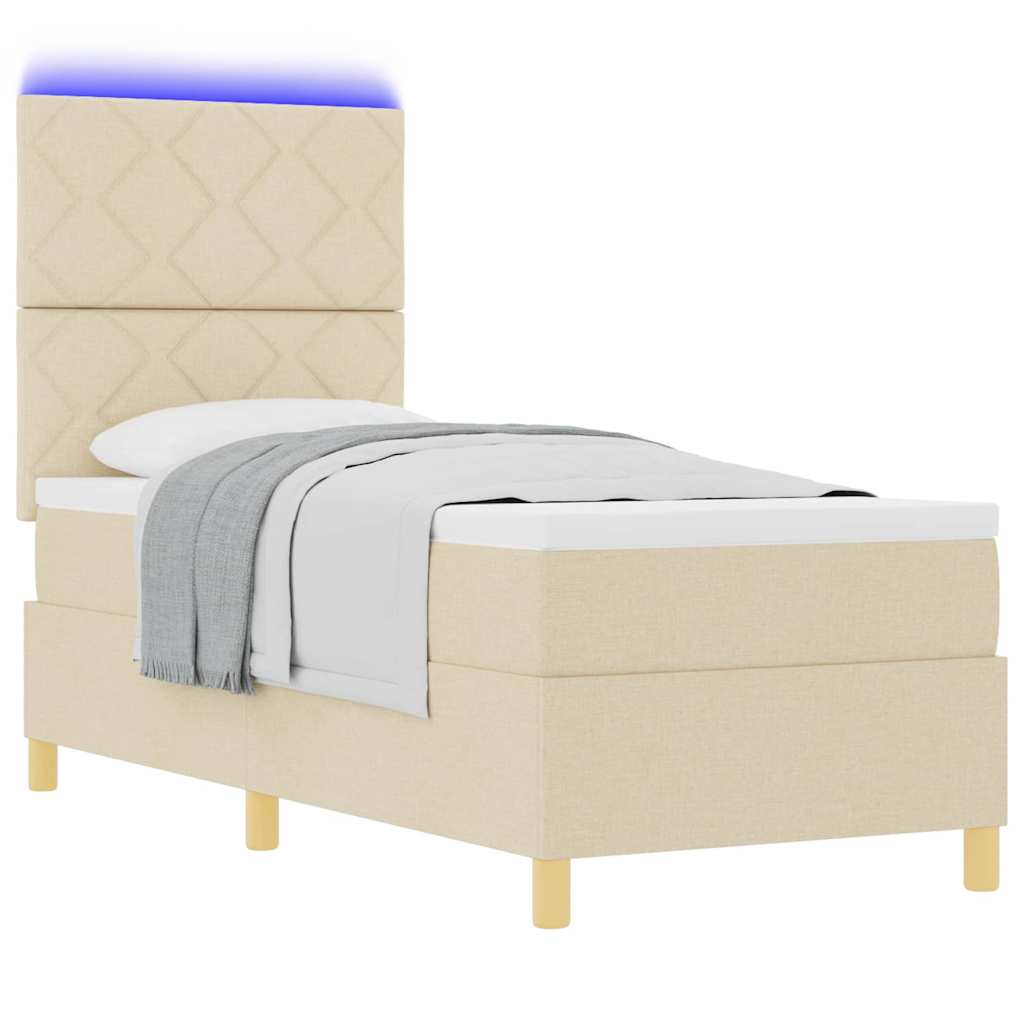 vidaXL Łóżko z sprężyną LED Z zagłówkiem Kremowy 80 x 200 cm tkanina