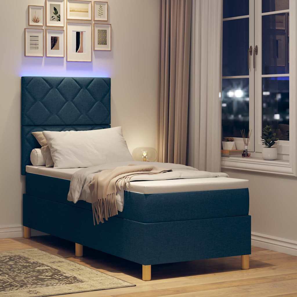 vidaXL Łóżko z sprężyną LED Z zagłówkiem Niebieski 80 x 200 cm tkanina