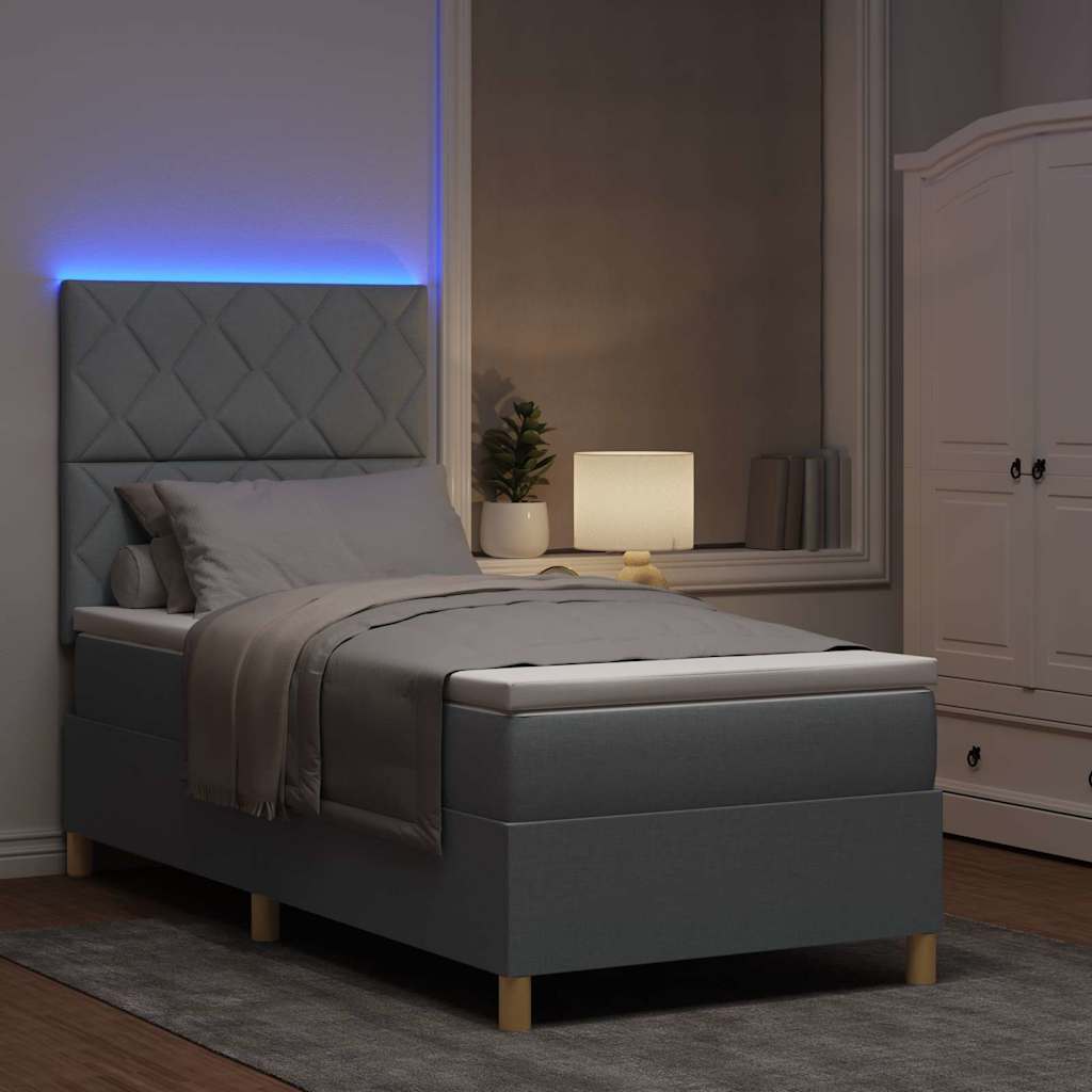 vidaXL Łóżko z sprężyną LED Jasnoszary 90 x 190 cm tkanina