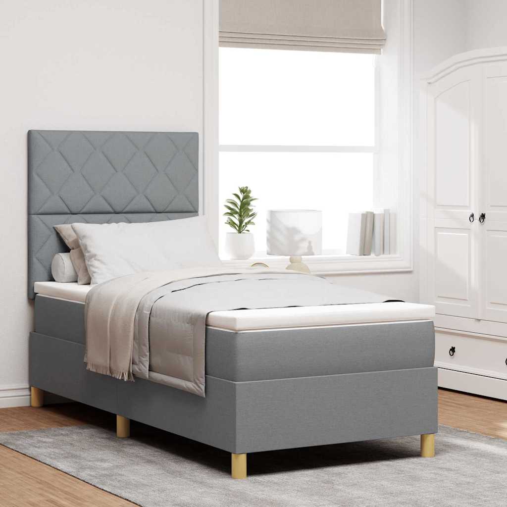vidaXL Łóżko z sprężyną LED Jasnoszary 90 x 190 cm tkanina