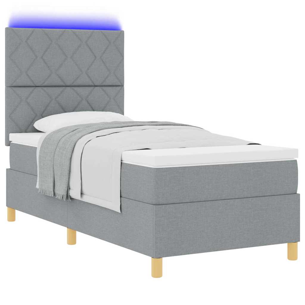 vidaXL Łóżko z sprężyną LED Jasnoszary 90 x 190 cm tkanina