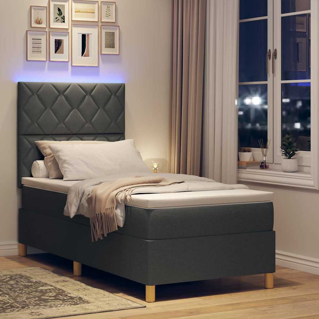 vidaXL Łóżko z sprężyną LED Ciemnoszary 90 x 190 cm tkanina