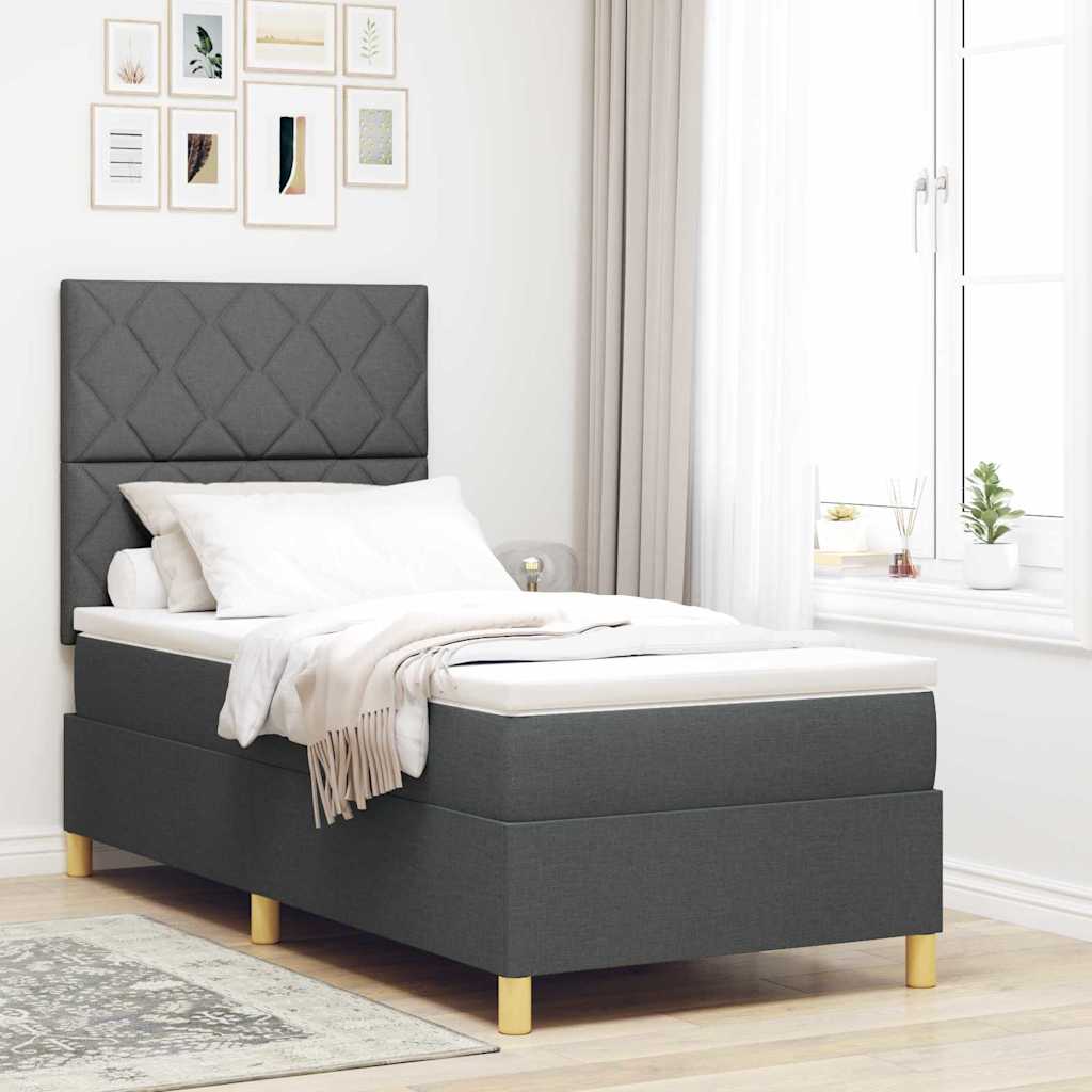 vidaXL Łóżko z sprężyną LED Ciemnoszary 90 x 190 cm tkanina