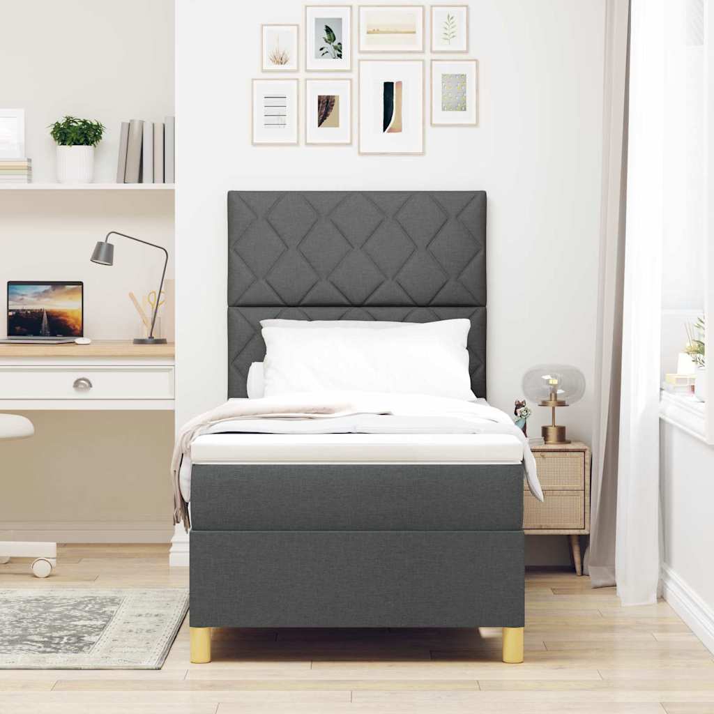 vidaXL Łóżko z sprężyną LED Ciemnoszary 90 x 190 cm tkanina