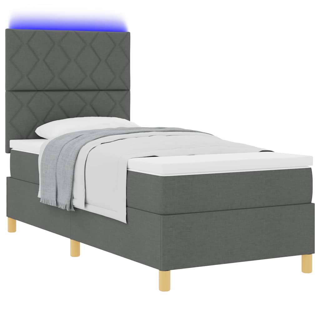 vidaXL Łóżko z sprężyną LED Ciemnoszary 90 x 190 cm tkanina