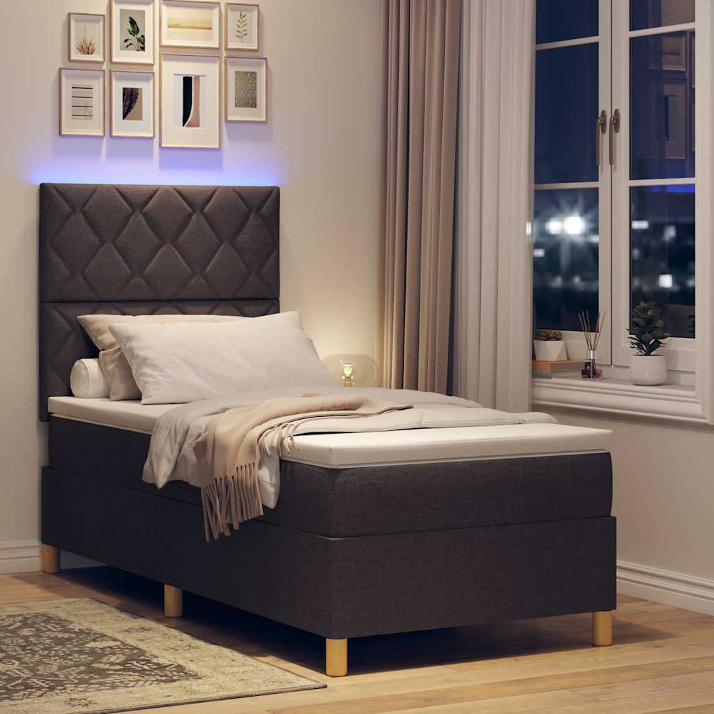 vidaXL Łóżko z sprężyną LED Ciemny brąz 90 x 190 cm tkanina