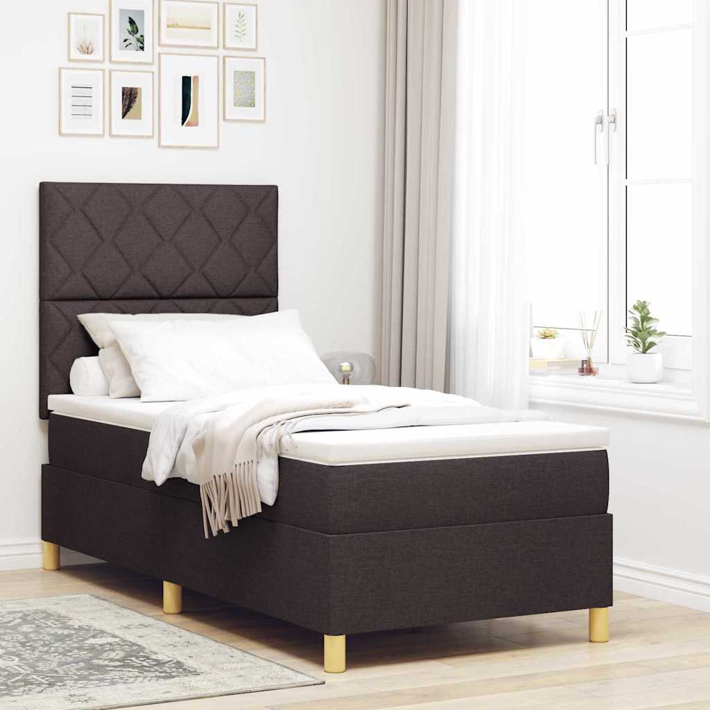vidaXL Łóżko z sprężyną LED Ciemny brąz 90 x 190 cm tkanina