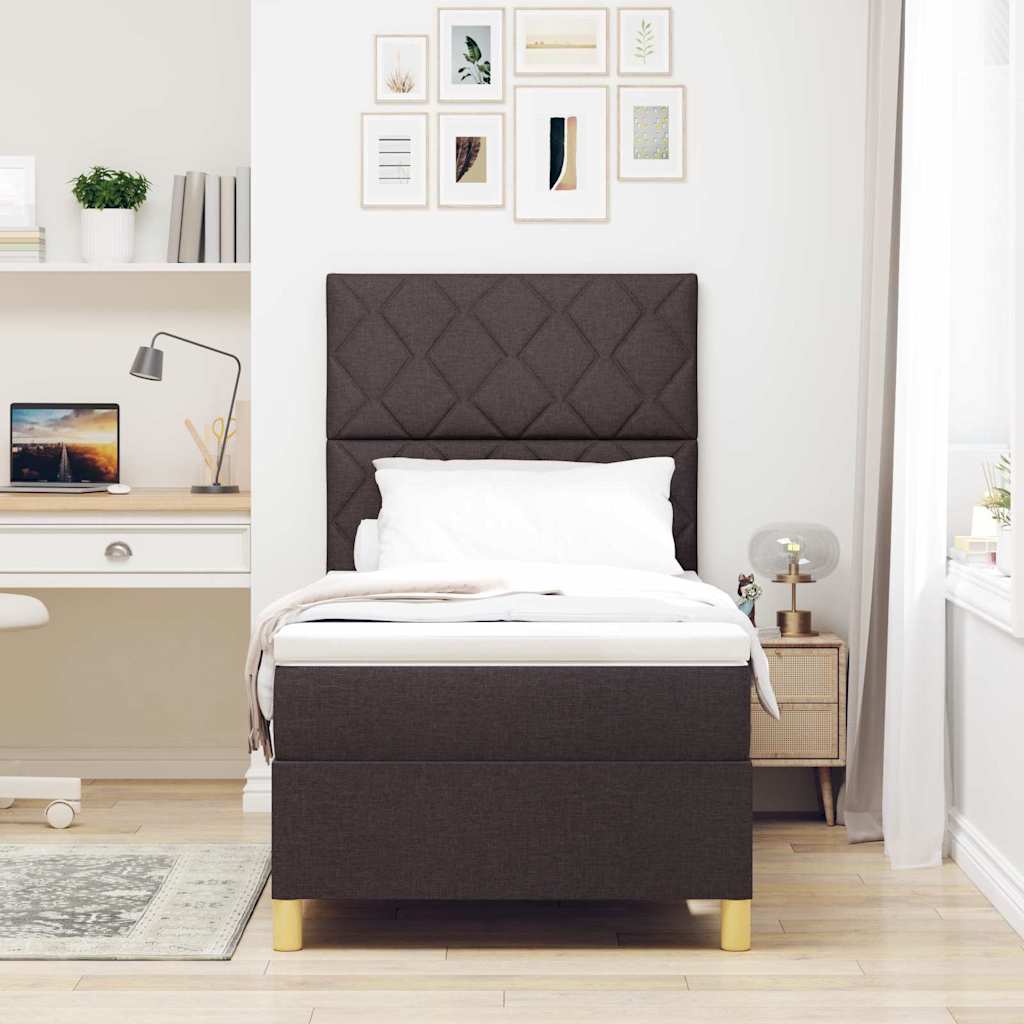 vidaXL Łóżko z sprężyną LED Ciemny brąz 90 x 190 cm tkanina