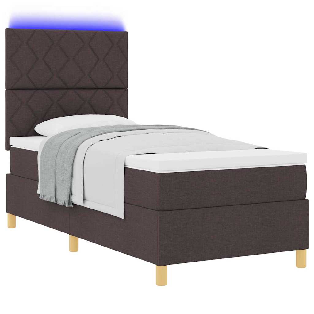 vidaXL Łóżko z sprężyną LED Ciemny brąz 90 x 190 cm tkanina