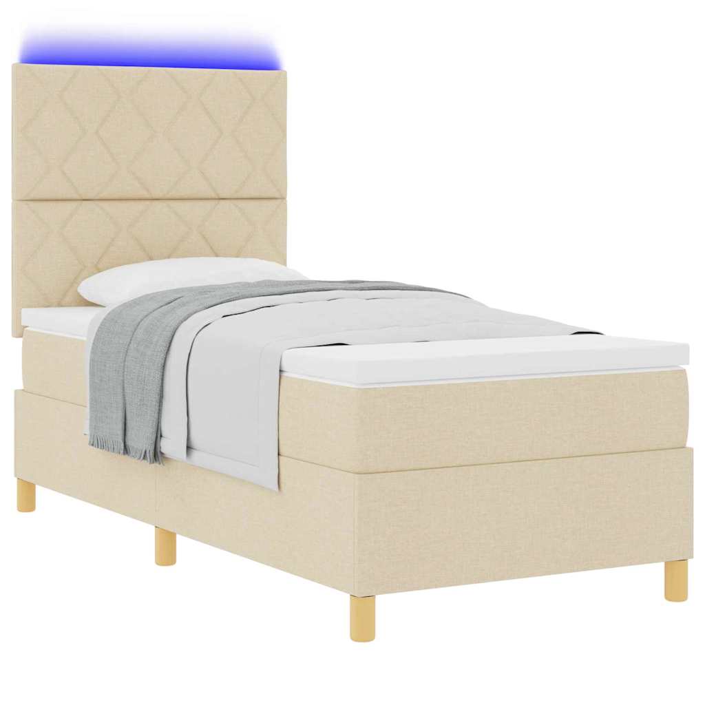 vidaXL Łóżko z sprężyną LED Z zagłówkiem Kremowy 90 x 190 cm tkanina
