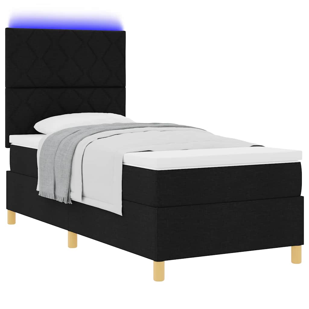 vidaXL Łóżko z sprężyną LED Z zagłówkiem Czarny 90 x 200 cm tkanina