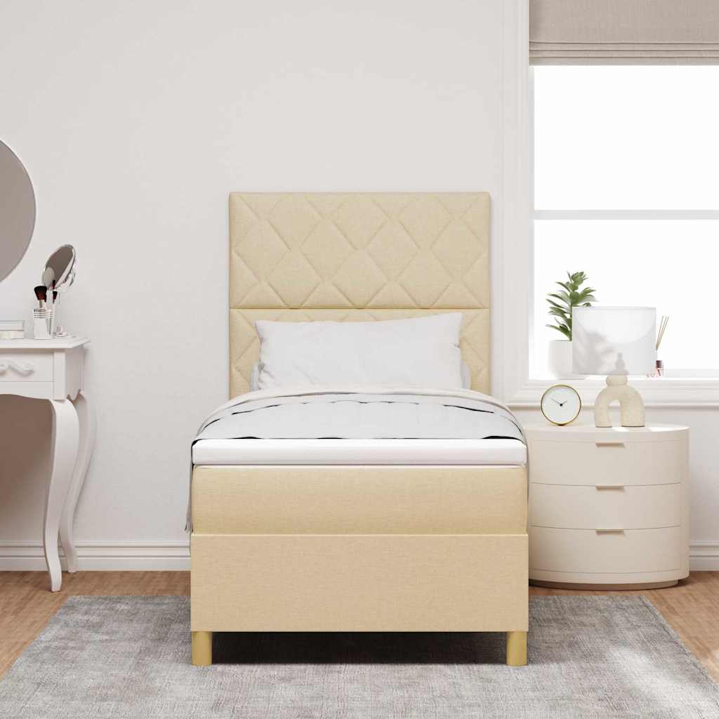 vidaXL Łóżko z sprężyną LED Z zagłówkiem Kremowy 90 x 200 cm tkanina