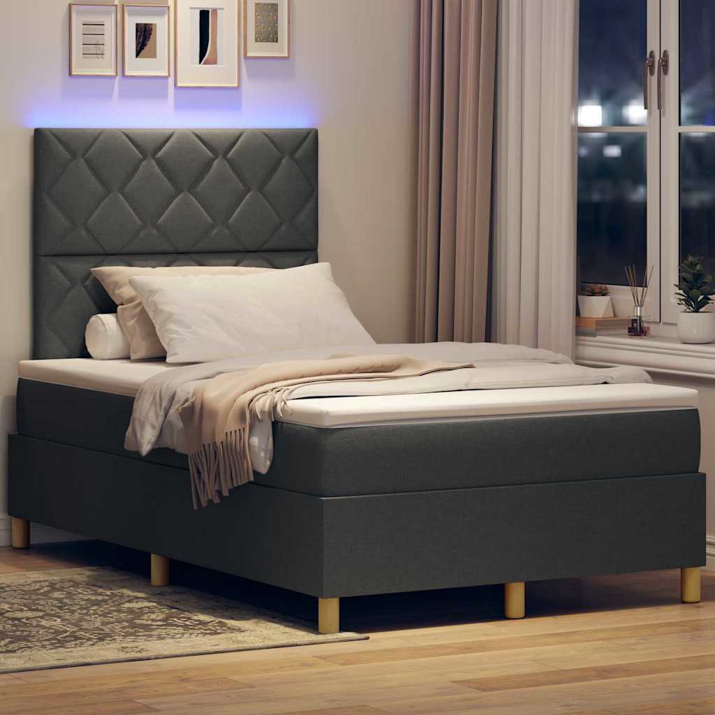vidaXL Łóżko z sprężyną LED Ciemnoszary 120 x 190 cm tkanina