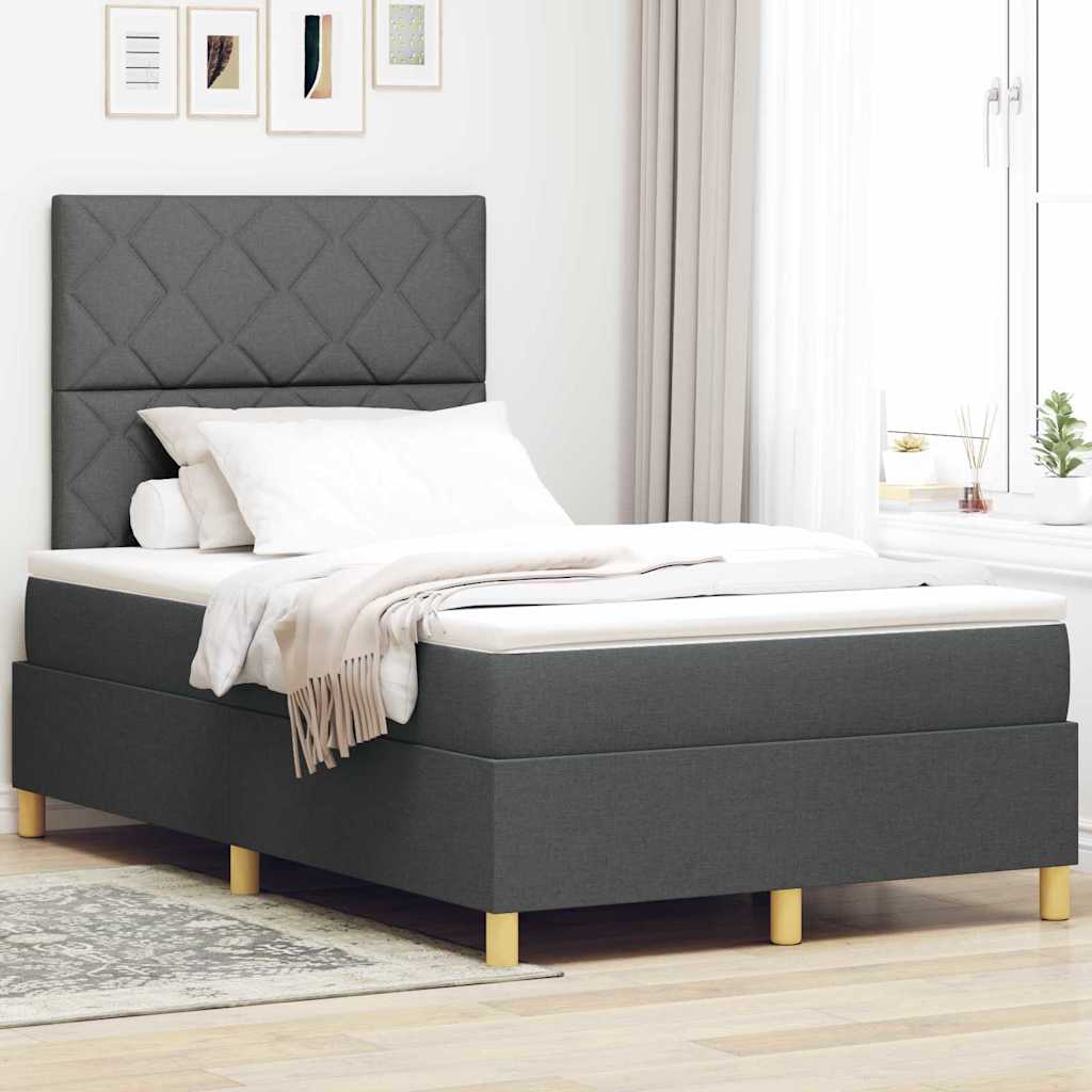 vidaXL Łóżko z sprężyną LED Ciemnoszary 120 x 190 cm tkanina