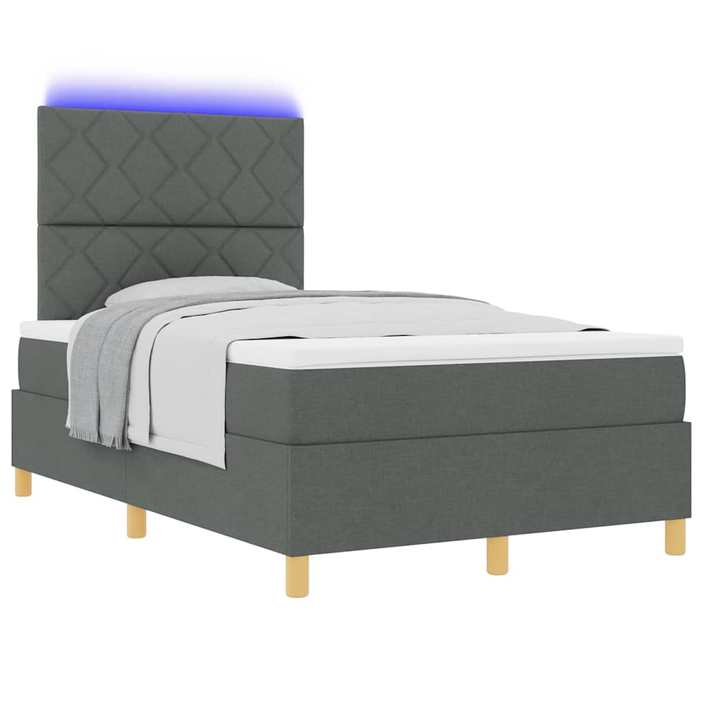 vidaXL Łóżko z sprężyną LED Ciemnoszary 120 x 190 cm tkanina