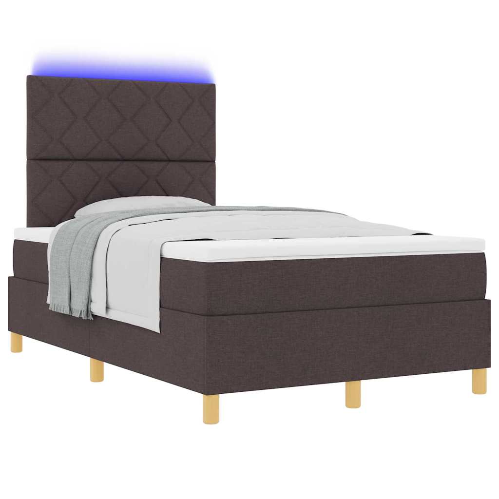 vidaXL Łóżko z sprężyną LED Ciemny brąz 120 x 190 cm tkanina