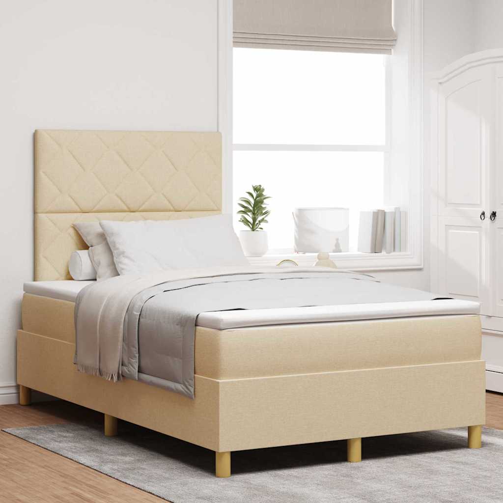 vidaXL Łóżko z sprężyną LED z materacem Kremowy 120 x 190 cm tkanina