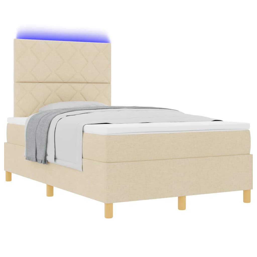 vidaXL Łóżko z sprężyną LED z materacem Kremowy 120 x 200 cm tkanina