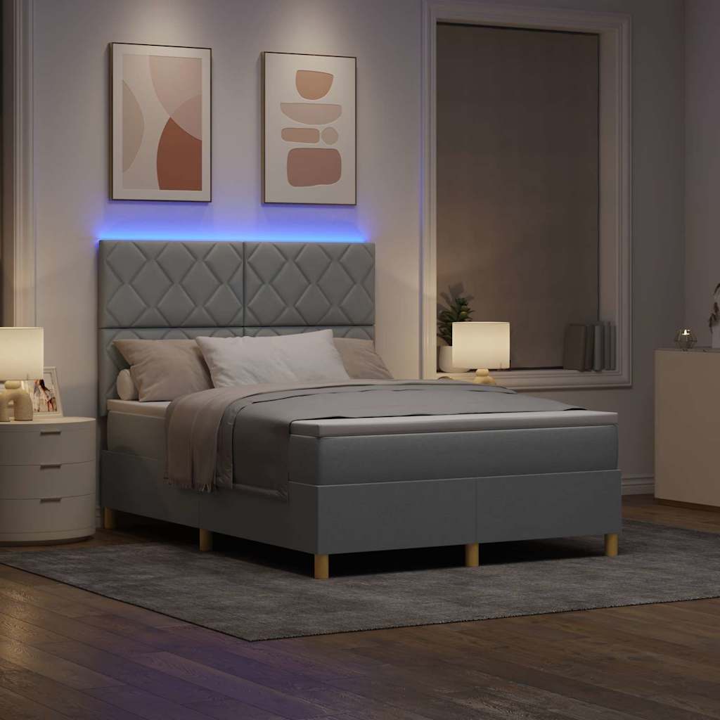 vidaXL Łóżko z sprężyną LED Jasnoszary 140 x 190 cm tkanina
