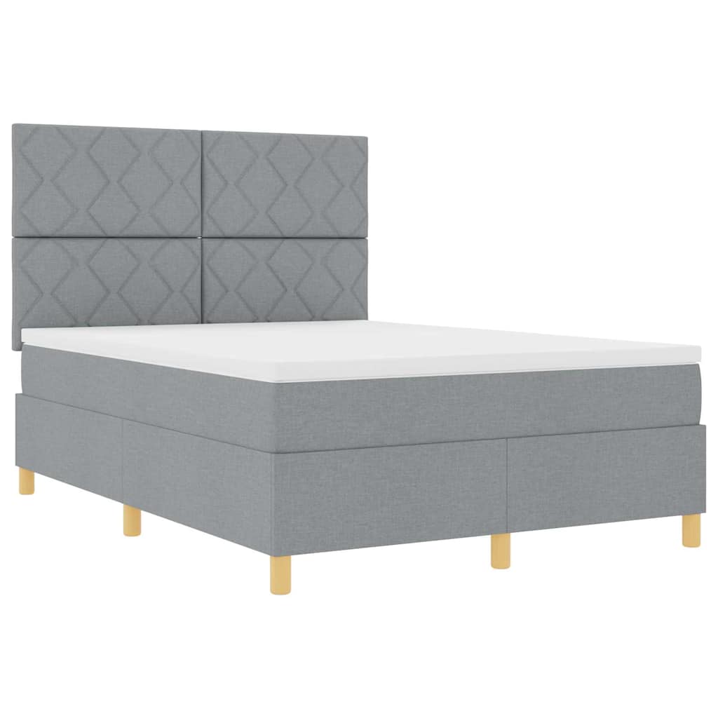 vidaXL Łóżko z sprężyną LED Jasnoszary 140 x 190 cm tkanina
