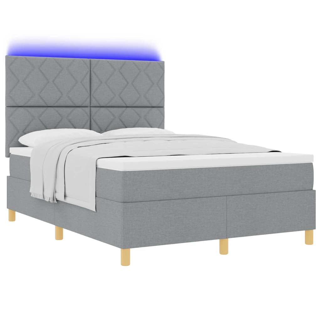 vidaXL Łóżko z sprężyną LED Jasnoszary 140 x 190 cm tkanina