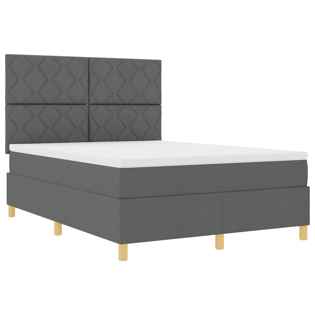 vidaXL Łóżko z sprężyną LED Ciemnoszary 140 x 190 cm tkanina