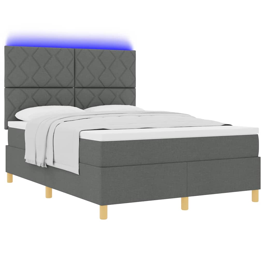 vidaXL Łóżko z sprężyną LED Ciemnoszary 140 x 190 cm tkanina