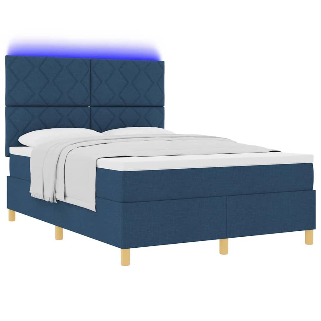 vidaXL Łóżko z sprężyną LED Niebieski 140 x 190 cm tkanina