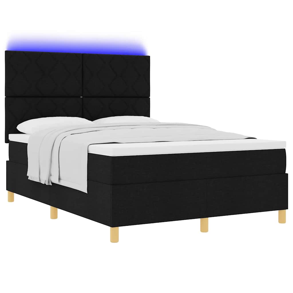 vidaXL Łóżko z sprężyną LED Z zagłówkiem Czarny 140 x 200 cm tkanina