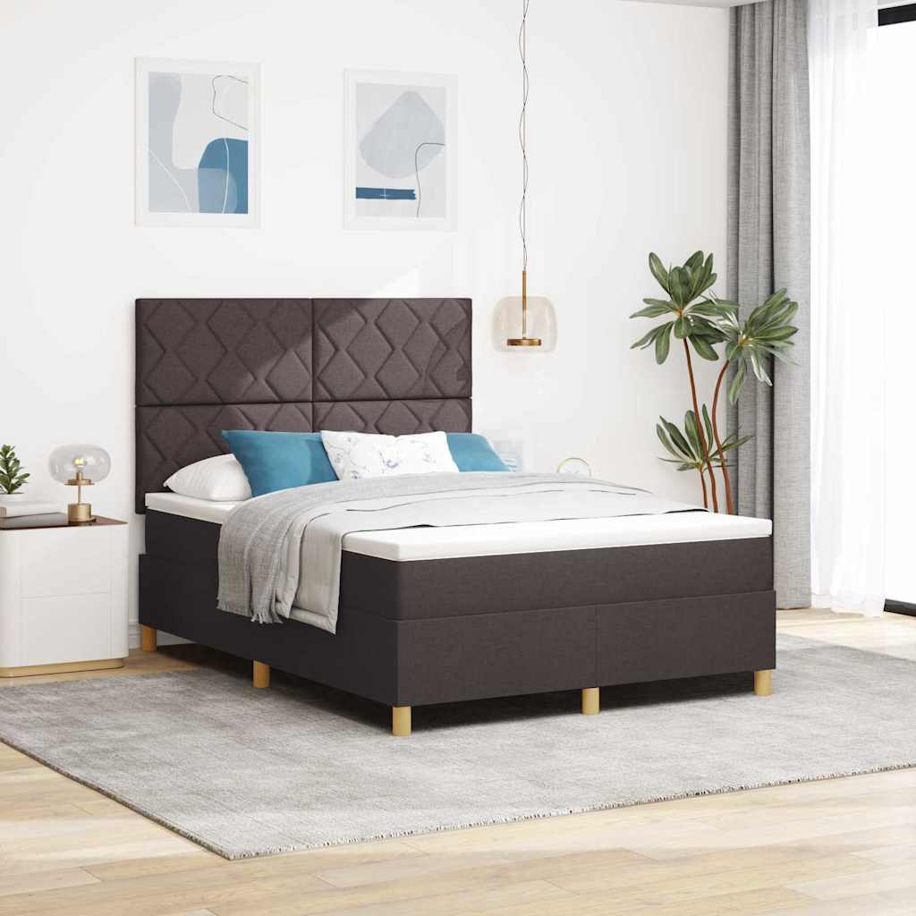 vidaXL Łóżko z sprężyną LED Ciemny brąz 140 x 200 cm tkanina