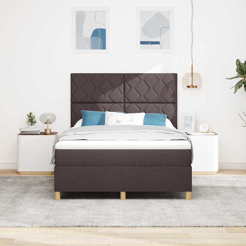 vidaXL Łóżko z sprężyną LED Ciemny brąz 140 x 200 cm tkanina